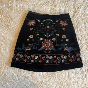 Francesca’s Floral Embroidered Corduroy Skirt